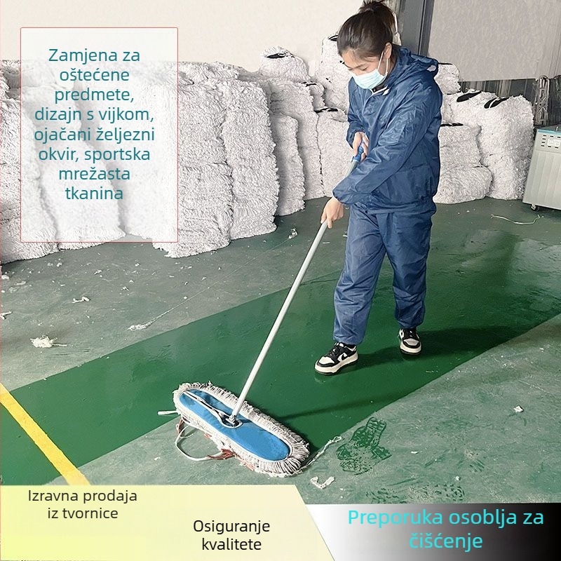Ploški mop za kućnu upotrebu, velika zamjenska glava, štap od čiste pamuka, okretni vijčani tip