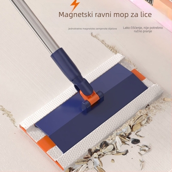 Magnetični mop s upijajućom krpom za suho i mokro čišćenje, bez dodirivanja rukama, plosnata glava