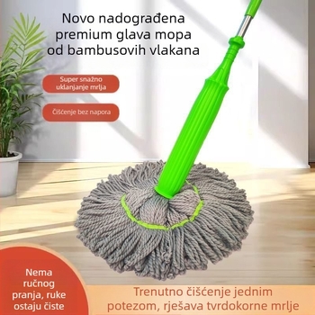 Okretni mop s beskontaktnim iscijeđivanjem, vlakna od bambusa, velika upijajuća glava, suho i mokro čišćenje kod kuće