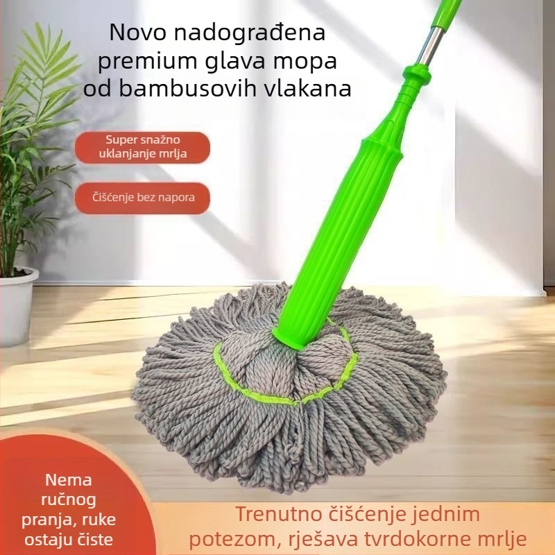 Okretni mop s beskontaktnim iscijeđivanjem, vlakna od bambusa, velika upijajuća glava, suho i mokro čišćenje kod kuće