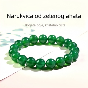 Narukvica od prirodnog achata u ledenozelene boje s budističkim perlama u smaragdno zelenoj boji i chalcedonskim perlama, jednostruka narukvica, Godina Konja