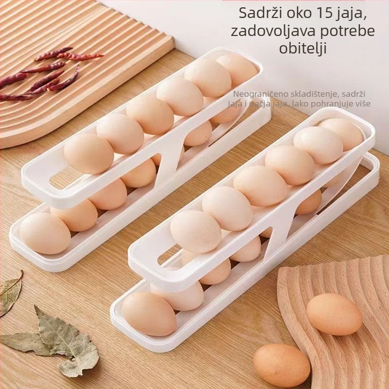 Dvostruki držač za jaja za kućnu kuhinju, plastična kutija za jaja na bočnim vratima hladnjaka, otporan na padove, očuvanje svježine, pohrana, automatsko doziranje jaja