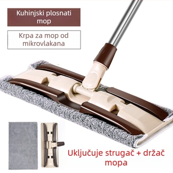 Izdržljiv plosnati mop s klipom za krpu, mikrofibra glava, nehrđajući čelik štap, push-type mehanizam stiskanja, lagan, rastavljiv i periv za kućno čišćenje.
