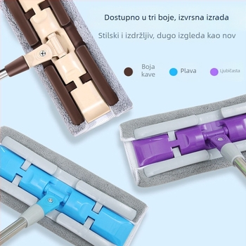 Izdržljiv plosnati mop s klipom za krpu, mikrofibra glava, nehrđajući čelik štap, push-type mehanizam stiskanja, lagan, rastavljiv i periv za kućno čišćenje.