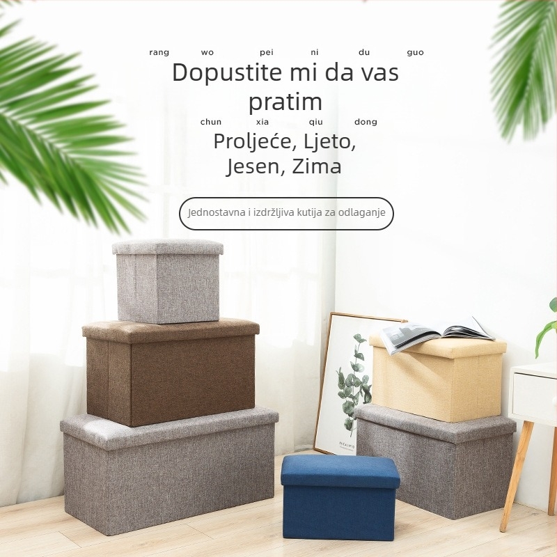 Sklopiva kutija-stolica od platna, lana i kože, 60 L kapaciteta, višenamjenska stolica za cipele i pohranu igračaka
