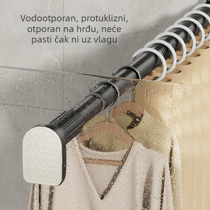 Nerđajući čelični teleskopski štap za tuš zavjesu, bez bušenja, podesiva duljina, za kupaonu i sušenje odjeće na balkonu