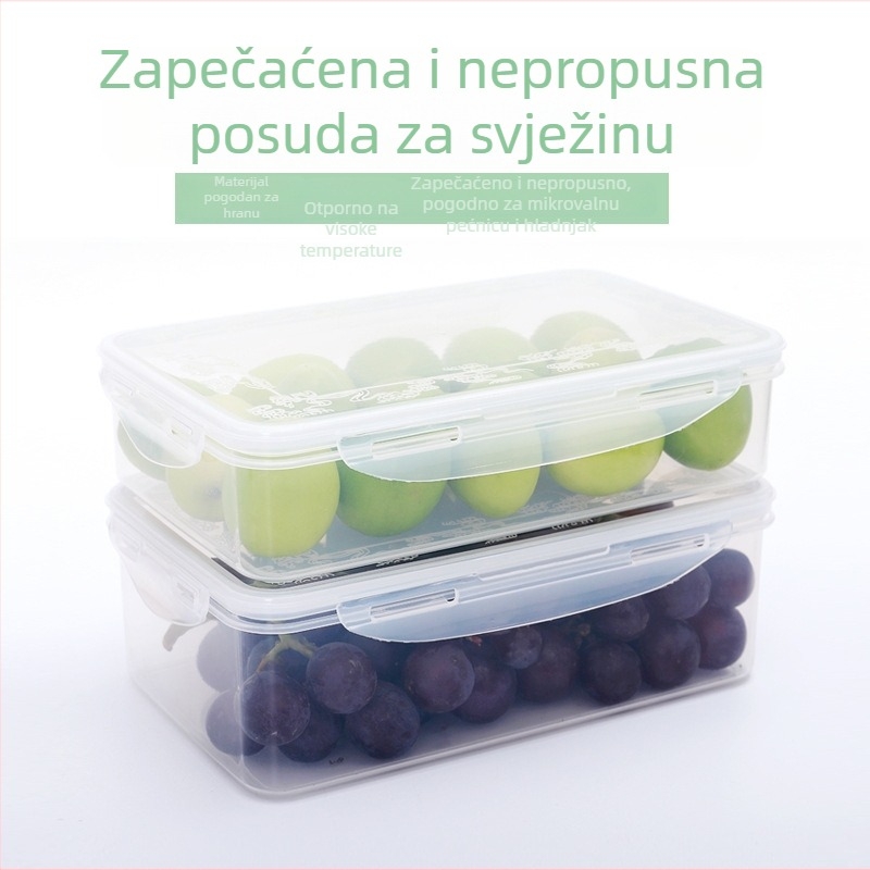 Prozirna pravokutna kutija za skladištenje hrane za kućnu upotrebu, s čvrstim poklopcem, za voće i povrće.