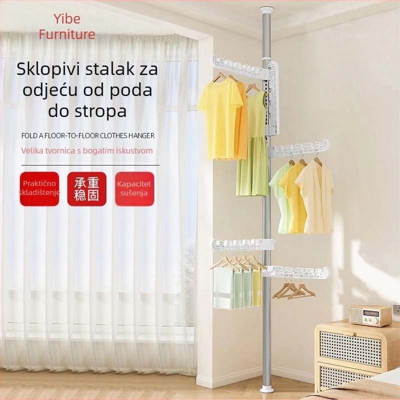 Stojeći stalak za sušenje rublja, za dom, spavaću sobu i balkon, s teleskopskom šipkom, bez bušenja, moderni minimalistički dizajn