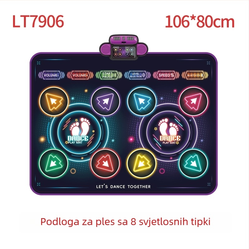 106×80 cm dječja interaktivna plesna podloga s Bluetooth svjetlima za dvoje igrača, zabavna izazovna igra s razinama težine