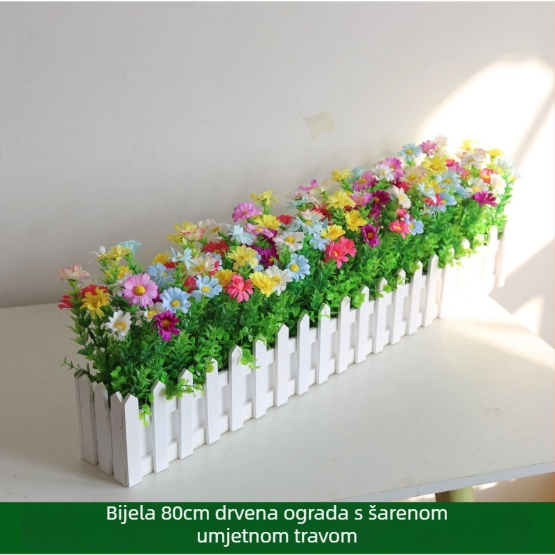 Šareni svileni cvijet u loncu s ogradom za dnevni boravak – umjetni cvjetovi, dekoracija i floristika