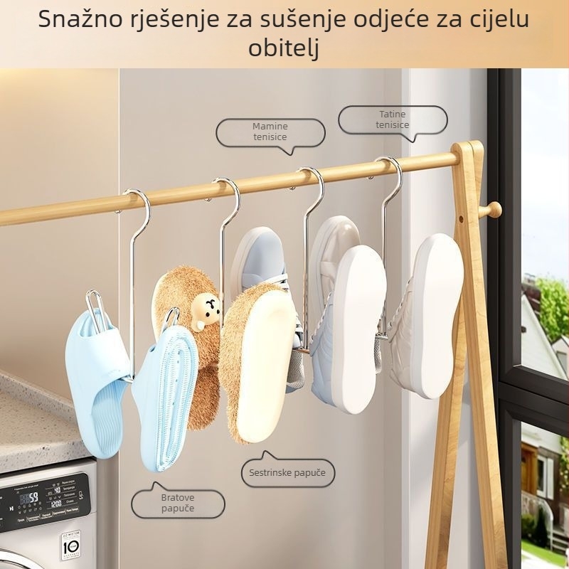 Željezni višenamjenski stalak za sušenje obuće s vješalicom za cipele i kukom za uloške, za balkon i prozorski prag