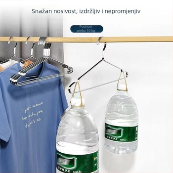 Vješalica za odjeću od nehrđajućeg čelika, debeli i široki ravni štap, protuklizna, žljebovi za sušenje odjeće i hlača