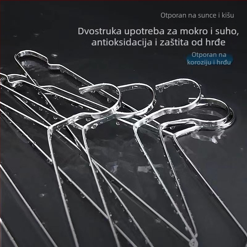 Vješalica za odjeću od nehrđajućeg čelika, debeli i široki ravni štap, protuklizna, žljebovi za sušenje odjeće i hlača