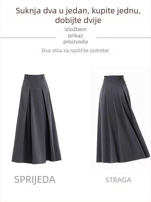 Siva plisirana midi suknja za žene, visoki pojas, A-linija, srednja duljina