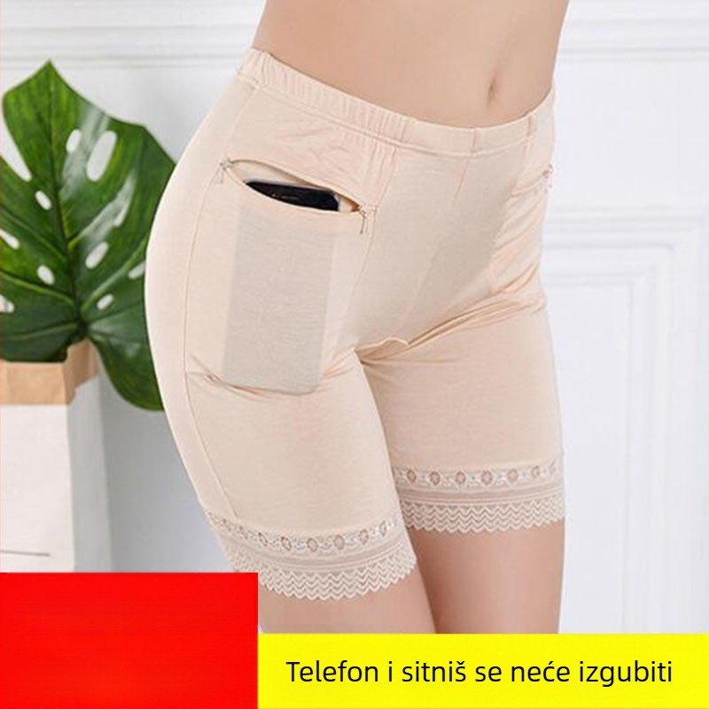 Ženske modalne gaćice s džepom na zip, srednji pojas, zaštitna podstava