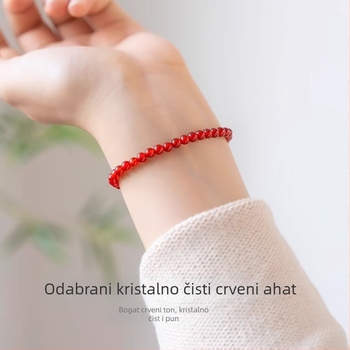 Prirodna crvena ahat narukvica s crvenim koncem, vintage stil godine rođenja 2025, kalcedonski naglasak