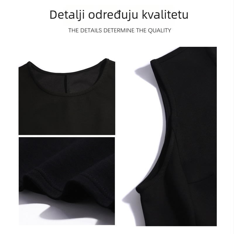 Haljina u Hepburn stilu, s naglašenim strukom, bez rukava, A-linijskog kroja, kratka crna haljina