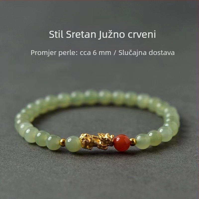 Nova Pixiu narukvica s elektroplatiranim pijesčno-zlatnim završnim slojem, imitacija Hetian jade, unisex narukvica za par, dar prijateljima