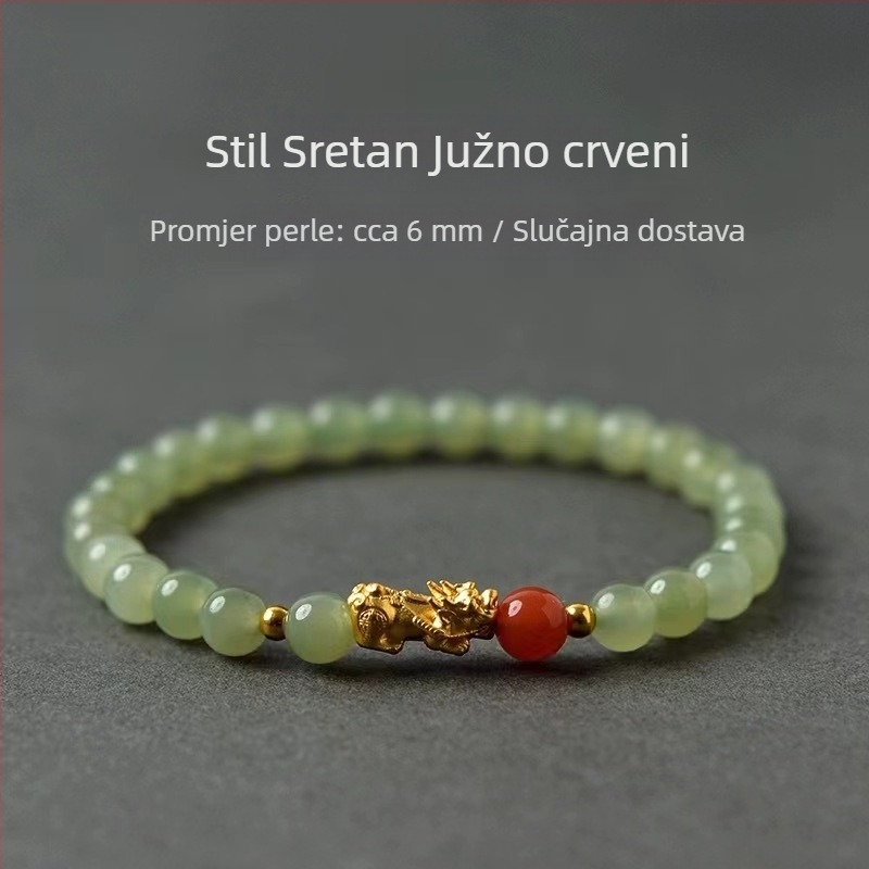 Nova Pixiu narukvica s elektroplatiranim pijesčno-zlatnim završnim slojem, imitacija Hetian jade, unisex narukvica za par, dar prijateljima
