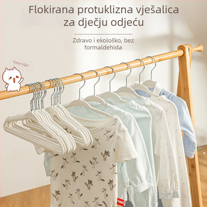Dječja plastična vješalica s protukliznim flokiranim površinom, ušteda prostora bez tragova skladištenja – preporučuje organizator