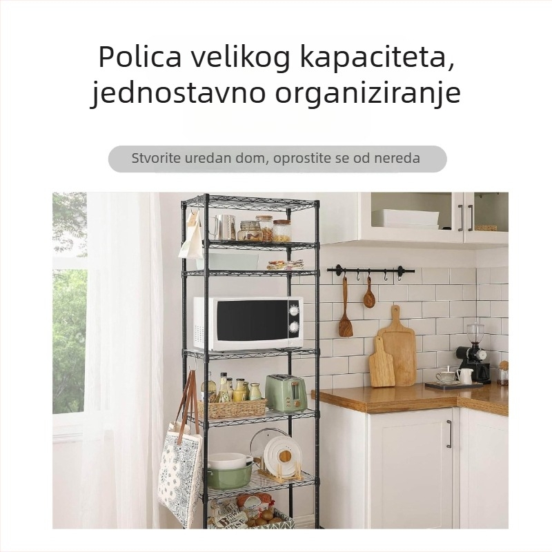 Metalni sedmeroslojni regal za pohranu, kuhinja i kupaonica