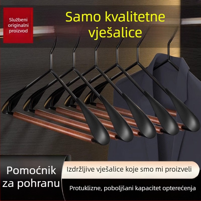 Visokokvalitetna drvena i metalna vješalica za kapute sa широким ramenima, za garderobu
