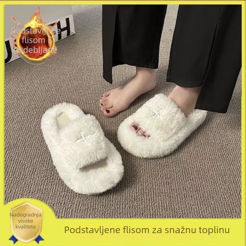 Ženske plišane papuče za vanjsku upotrebu, proljeće i jesen, debeli potplat, protuklizne, topla pamučna podstava