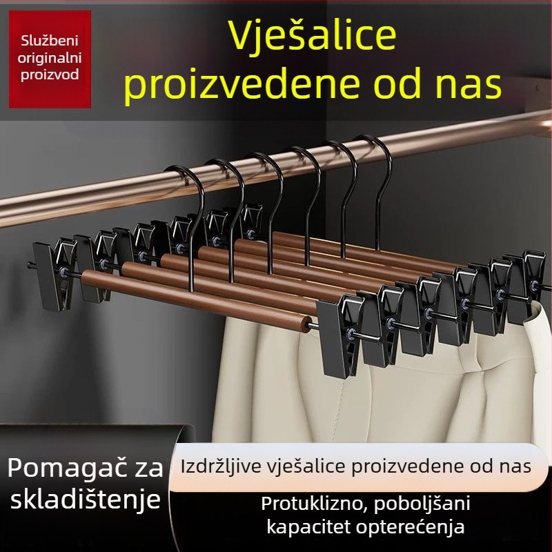 Drvena vješalica za odjeću s protukliznom i kutnom podrškom, dizajn bez šavova, vješalica za hlače, set od 50 komada
