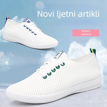 Bijele ženske tenisice 2025 ljeto, prozračne i svestrane casual sportske obuće s mekanom potplatom
