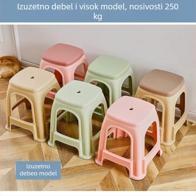 Izuzetno debeli plastični stolac za kućnu upotrebu, visoki stol za dnevni boravak i blagovaonu, kvadratni, protuklizni i izdržljivi nordijski stil.
