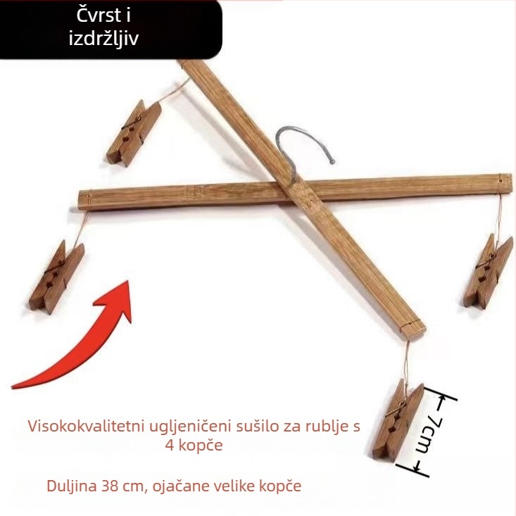 Ekstra velika karbonska bambus držač za hlače s četiri klipsa, križno sklopni klips, otporan na vjetar, višenamjenski držač za čarape