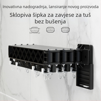 Šipka za tuš bez bušenja za kupaonicu i balkon, sklopiva, skrivena zidna sušilica za odjeću za unutarnju upotrebu