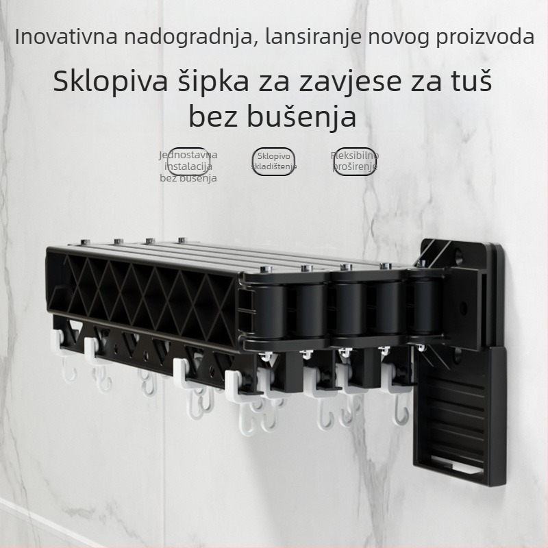 Šipka za tuš bez bušenja za kupaonicu i balkon, sklopiva, skrivena zidna sušilica za odjeću za unutarnju upotrebu