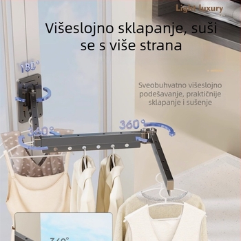 Prilagodljivi sklopivi stalak za sušenje odjeće, bez bušenja, zidni teleskopni aluminijski štap za unutarnju upotrebu