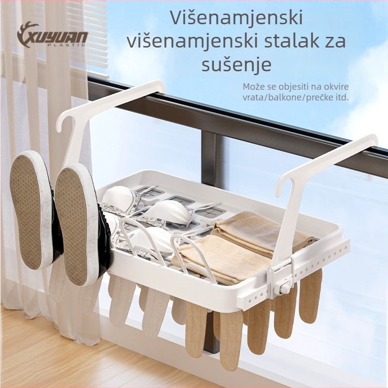 Balkon stalak za sušenje odjeće otporan na vjetar, višenamjenski alat za sušenje čarapa, kvačice za čarape bez mrlja, stalak za sušenje cipela, dormitorij-stalak za sušenje