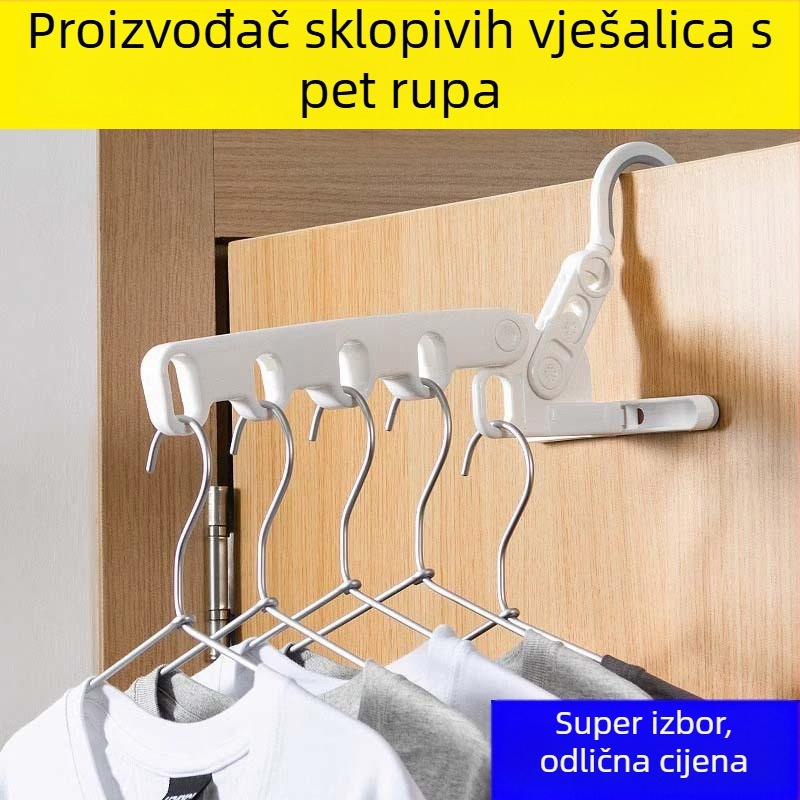Sklopiva unutarnja plastična vješalica za zidnu montažu, višefunkcionalna, za putovanja, s pet rupa