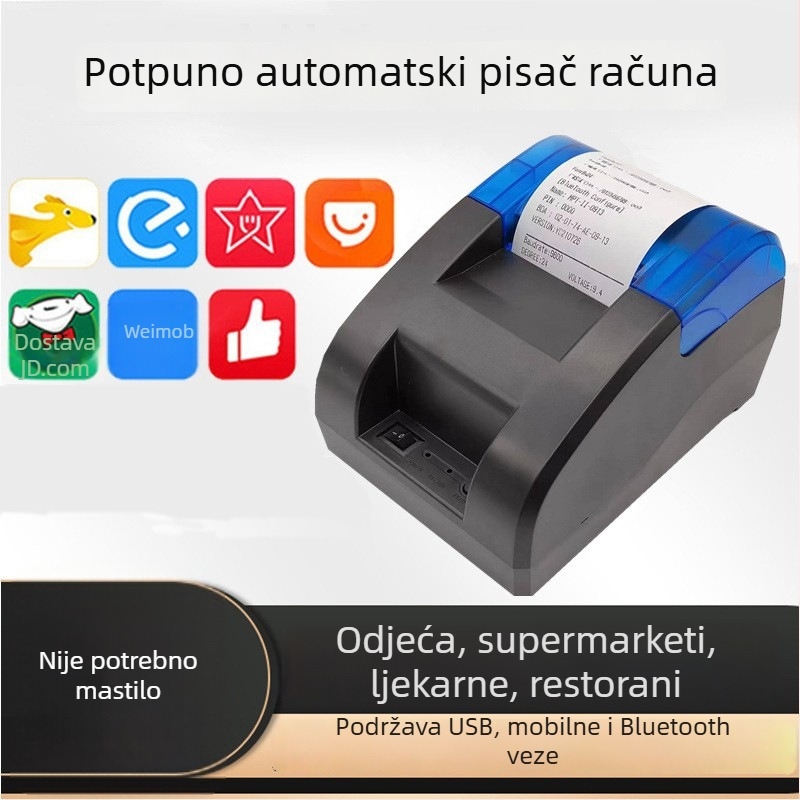 Bluetooth termički pisač računa, 58 mm, bez zvučne funkcije, za supermarkete i dostavu