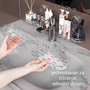 Kupaonski organizator s usisnom čašom za umivaonik i ogledalo – zidna polica za pohranu