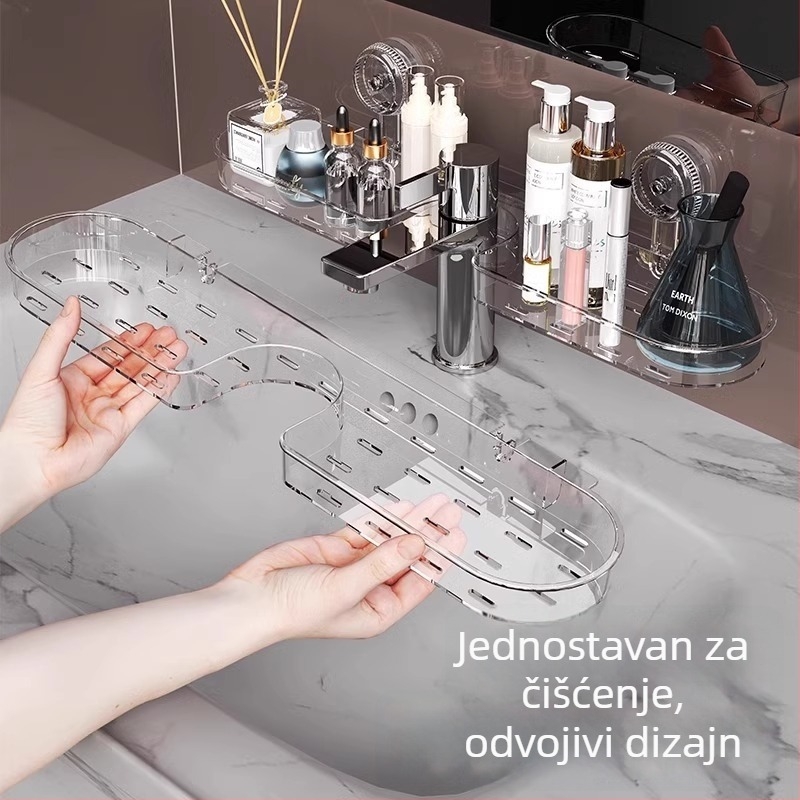 Kupaonski organizator s usisnom čašom za umivaonik i ogledalo – zidna polica za pohranu