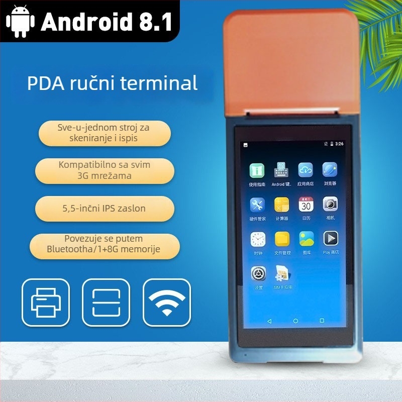 Ručni PDA termalni pisač računa, prijenosni Bluetooth, kompaktan za kuhinju kod kuće