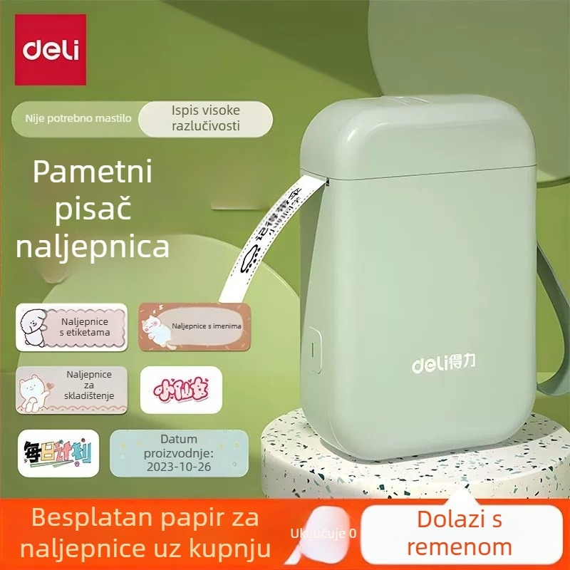 Deli Q1A pisač etiketa, kompaktni Bluetooth termalni pisač za kućnu upotrebu, pisač bez tinte