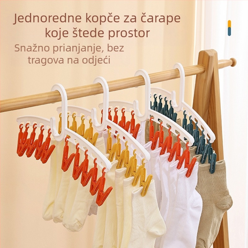 Okretni otporan na vjetar sušilac s 10 kopči za čarape i šešire; prijenosni plastični stalak za sušenje plišanih igračaka