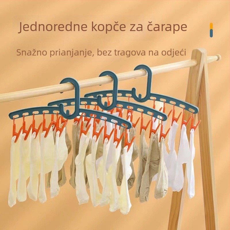 Okretni otporan na vjetar sušilac s 10 kopči za čarape i šešire; prijenosni plastični stalak za sušenje plišanih igračaka