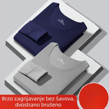 Muška majica za bazni sloj s fleece podstavom, dugi rukav, uski kroj, jednobojna, jesen-zima toplina