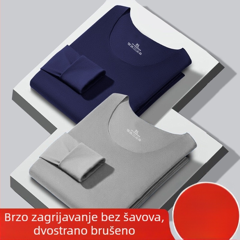 Muška majica za bazni sloj s fleece podstavom, dugi rukav, uski kroj, jednobojna, jesen-zima toplina
