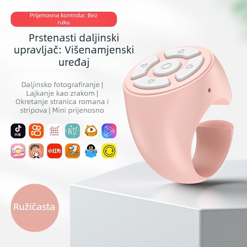 Bluetooth prstenasto daljinsko upravljanje za telefon, pametni gumb za pomicanje stranica i fotografiranje, prijenosno bežično