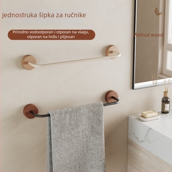 Držač ručnika s ljepilom bez bušenja, minimalistički držač ručnika s čvrstim drvenim dnom, čvrsti aluminijski stalak za papuče, kupaonsko skladištenje