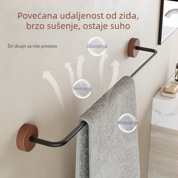 Držač ručnika s ljepilom bez bušenja, minimalistički držač ručnika s čvrstim drvenim dnom, čvrsti aluminijski stalak za papuče, kupaonsko skladištenje