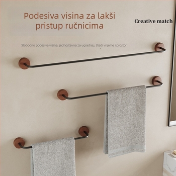Držač ručnika s ljepilom bez bušenja, minimalistički držač ručnika s čvrstim drvenim dnom, čvrsti aluminijski stalak za papuče, kupaonsko skladištenje