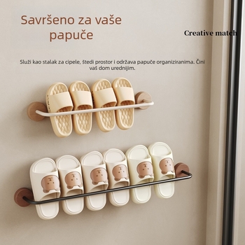 Držač ručnika s ljepilom bez bušenja, minimalistički držač ručnika s čvrstim drvenim dnom, čvrsti aluminijski stalak za papuče, kupaonsko skladištenje